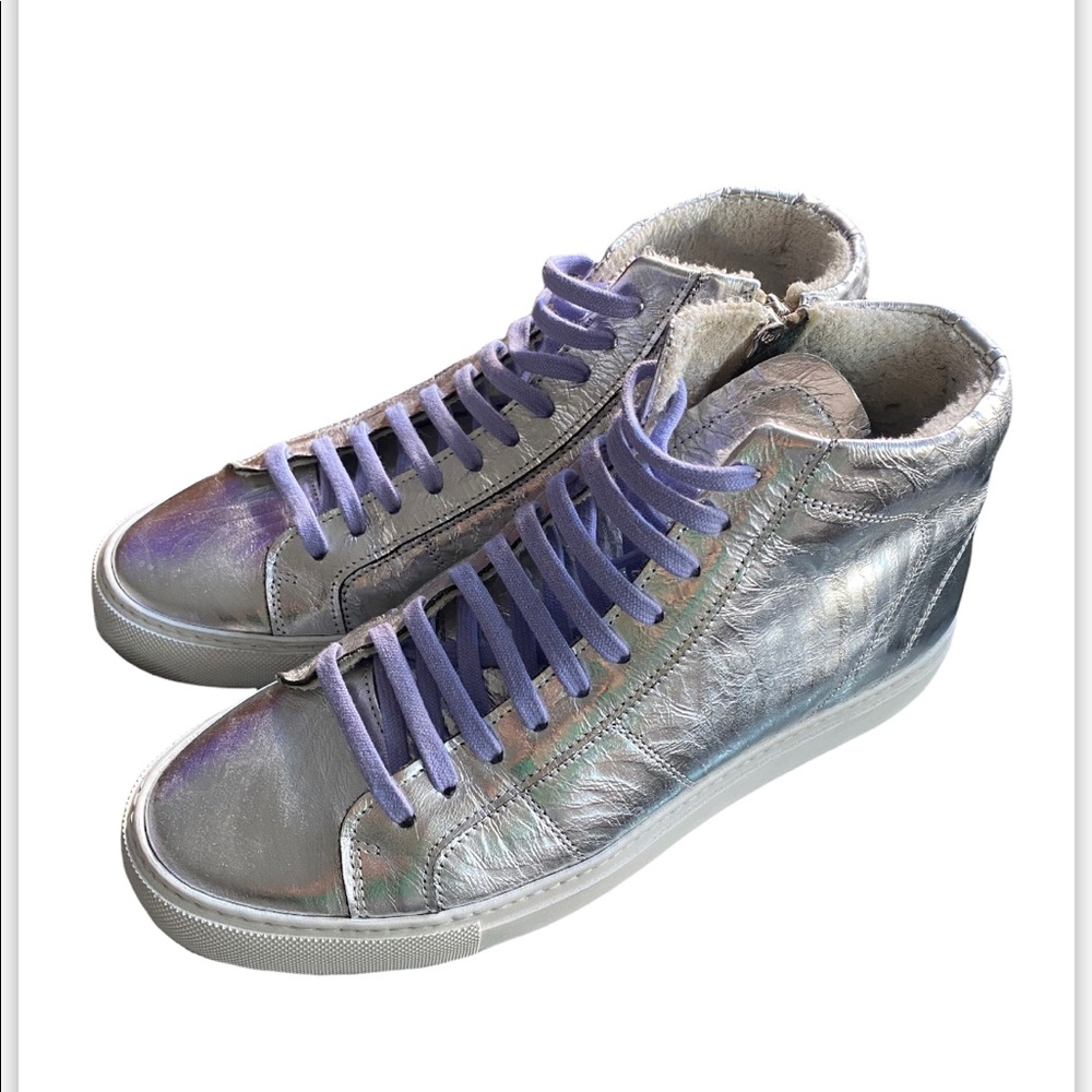 P448 Silver Metallic Zebra Print High Top Sneaker Size 39